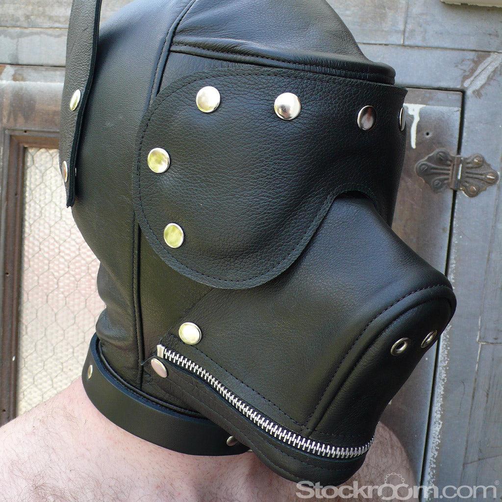 Leather Dog Hood with Snap-on Muzzle, Blindfold and Gag - Image 4