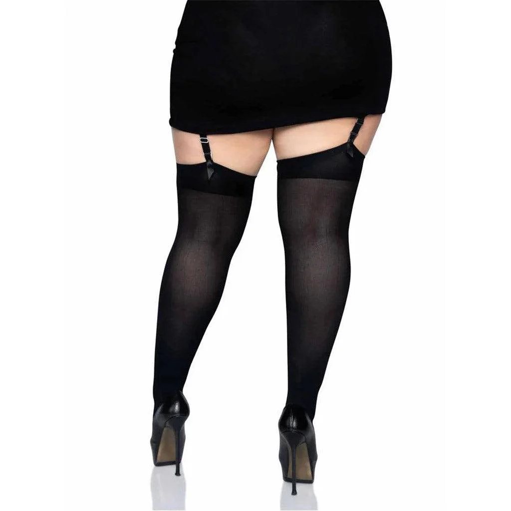 Opaque Thigh-High Stockings, Black - Image 3